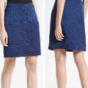 Banana Republic Cobalt Blue Leopard Print Button Front Skirt